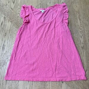 Crown & Ivy Womens Sz Small Pink Ruffle Sleeve‎ Tank Top Casual Sleeveless